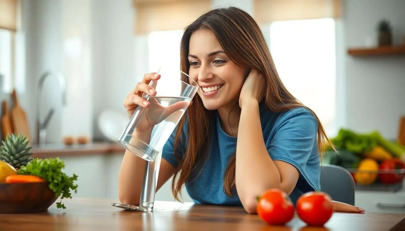 žena pijúca pohár vody pri detoxikácii tela